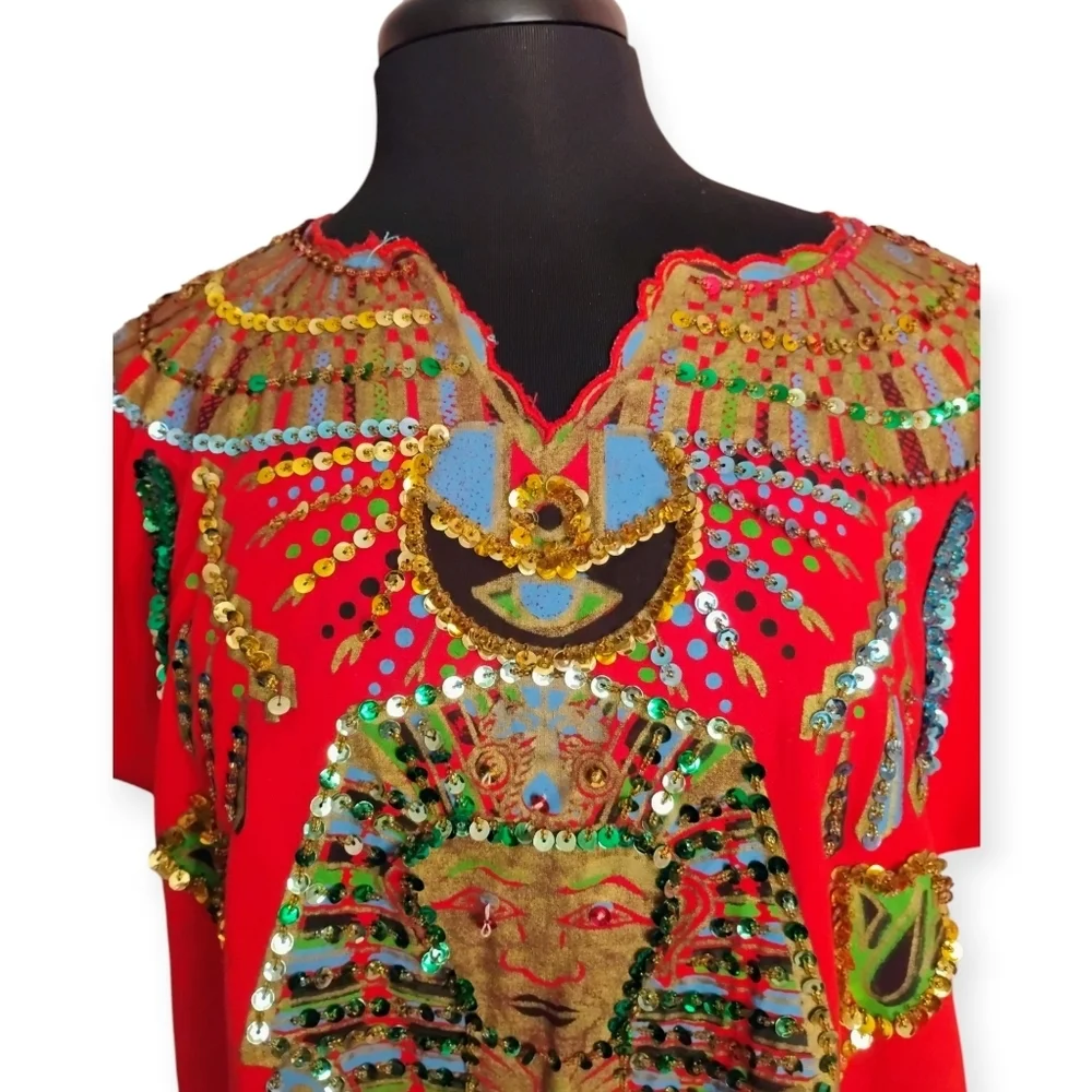 Egyptian Sequin Jalabiya Maxi Dress King Tut Red - Picture 3 of 13
